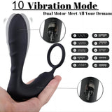 2 IN 1 Anal Toy Penis Vibrator Dual-Motor Prostate Massager With Penis Ring Cock Ring - propinkup