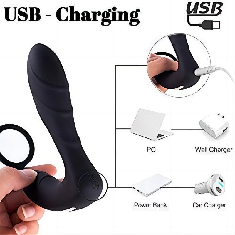 2 IN 1 Anal Toy Penis Vibrator Dual-Motor Prostate Massager With Penis Ring Cock Ring - propinkup