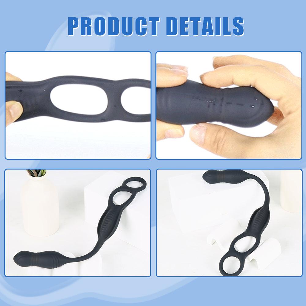 3 Thrusting & 10 Vibration Modes Prostate Massager with 2 Penis Rings Remote Control Anal Vibrator - propinkup