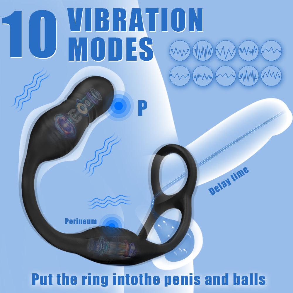 3 Thrusting & 10 Vibration Modes Prostate Massager with 2 Penis Rings Remote Control Anal Vibrator - propinkup