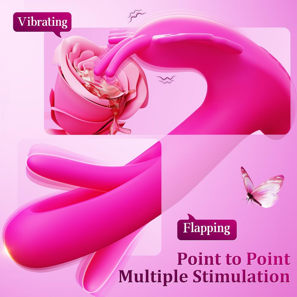 Vibromasseur Papillon Portable Télécommande 9 Modes de Vibration & 9 Modes de Battement Vibromasseurs G-Spot