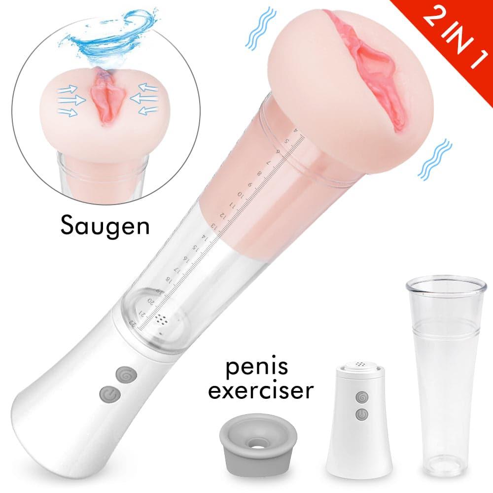 2 in 1 Penis Pump Vacuum Pussy Stroker Cock Enlargement Gear - propinkup