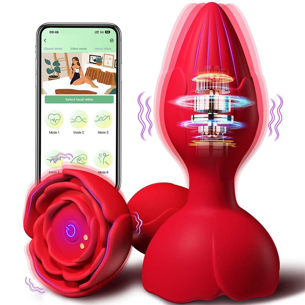 APP Remote Control Rose Butt Plug Vibrating Anal Plug Sex Toy With 9 Vibration Modes - propinkup