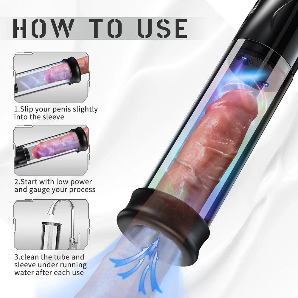 Flash Lights Penis Vacuum Pump With 5 Suction Modes Male Masturbator Penis Enlargement Pump - propinkup