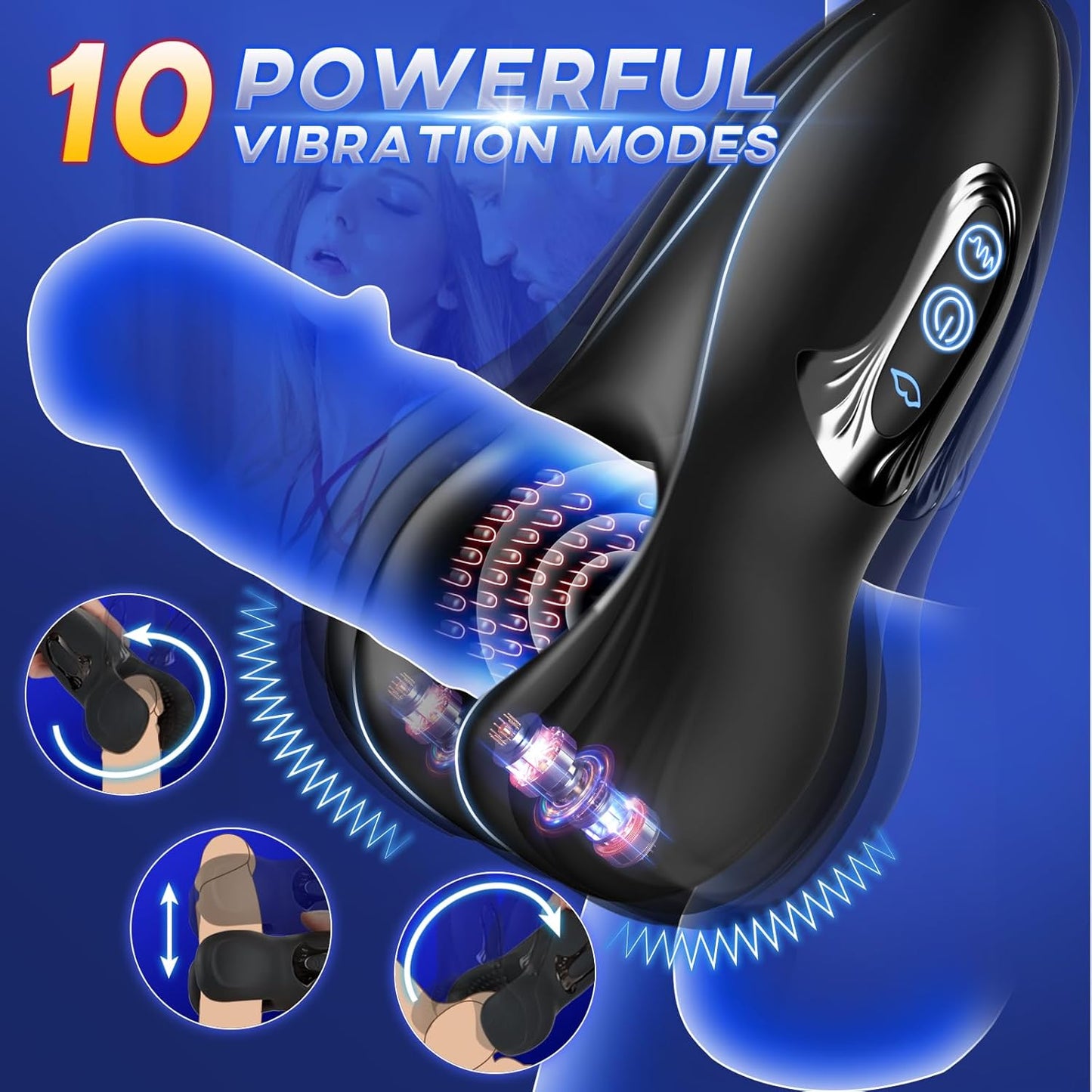 Male Masturbator Penis Training Vibrator with 10 Dual Headed Bite & Vibration