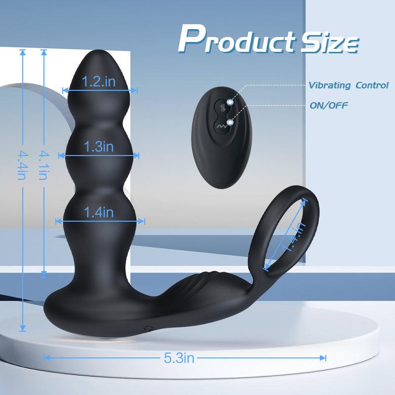 Olan 3 Progressive Beads Low Noise 10 Vibrating Prostate Massager Butt Plug with Cock Ring - propinkup