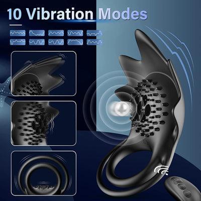 STARFISH Testicles Stimulator Strenchable Double Rings With 10 Vibration Modes Penis Vibrator - propinkup