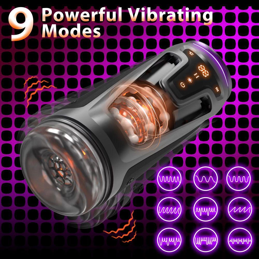 Male Masturbators Cup with 9 Vibrating & 8 Thrusting & 2 Heating Modes - propinkup