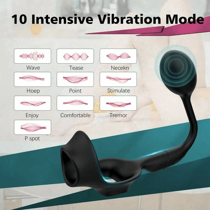 3 IN1 Cock Ring with 10 Frequency Anal Vibrator Wearable - propinkup