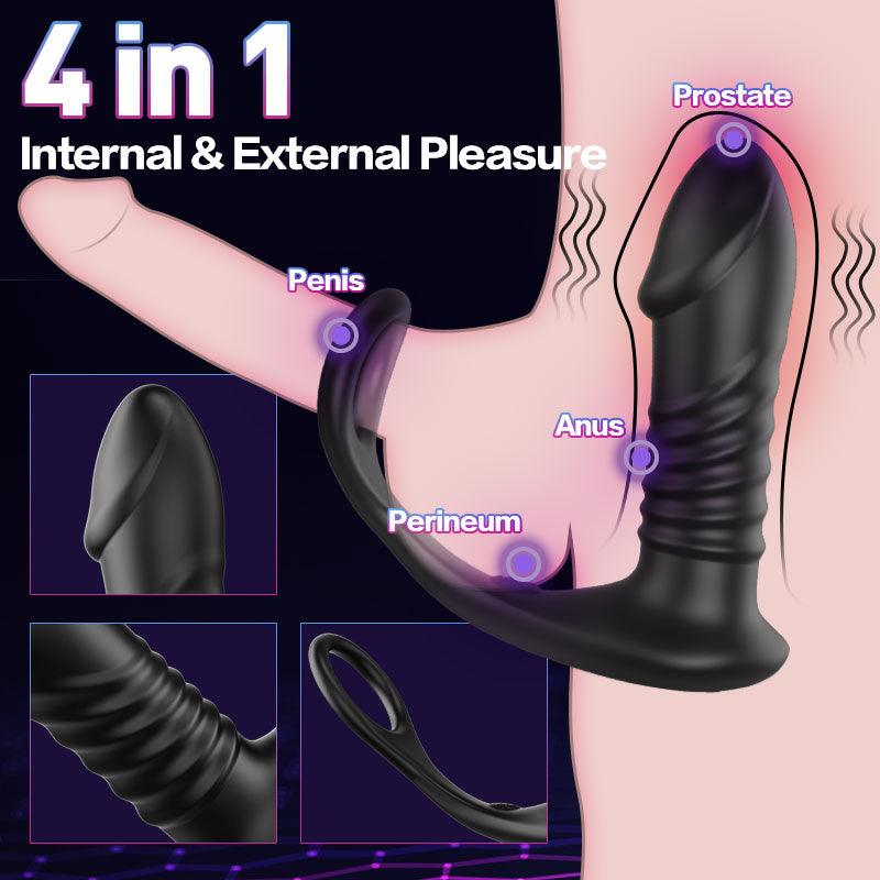 Fighter Moore - 10 Thrilling Vibration 3 Thrusting Silicone Remote Control Cock Ring Anal Vibrator - propinkup