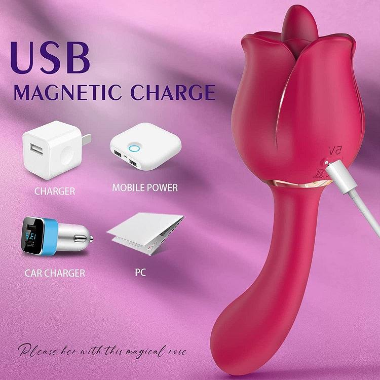 Rose Vibrator with 9 Licking & 9 Vibration for female G-Spot Clit Vibrators - propinkup